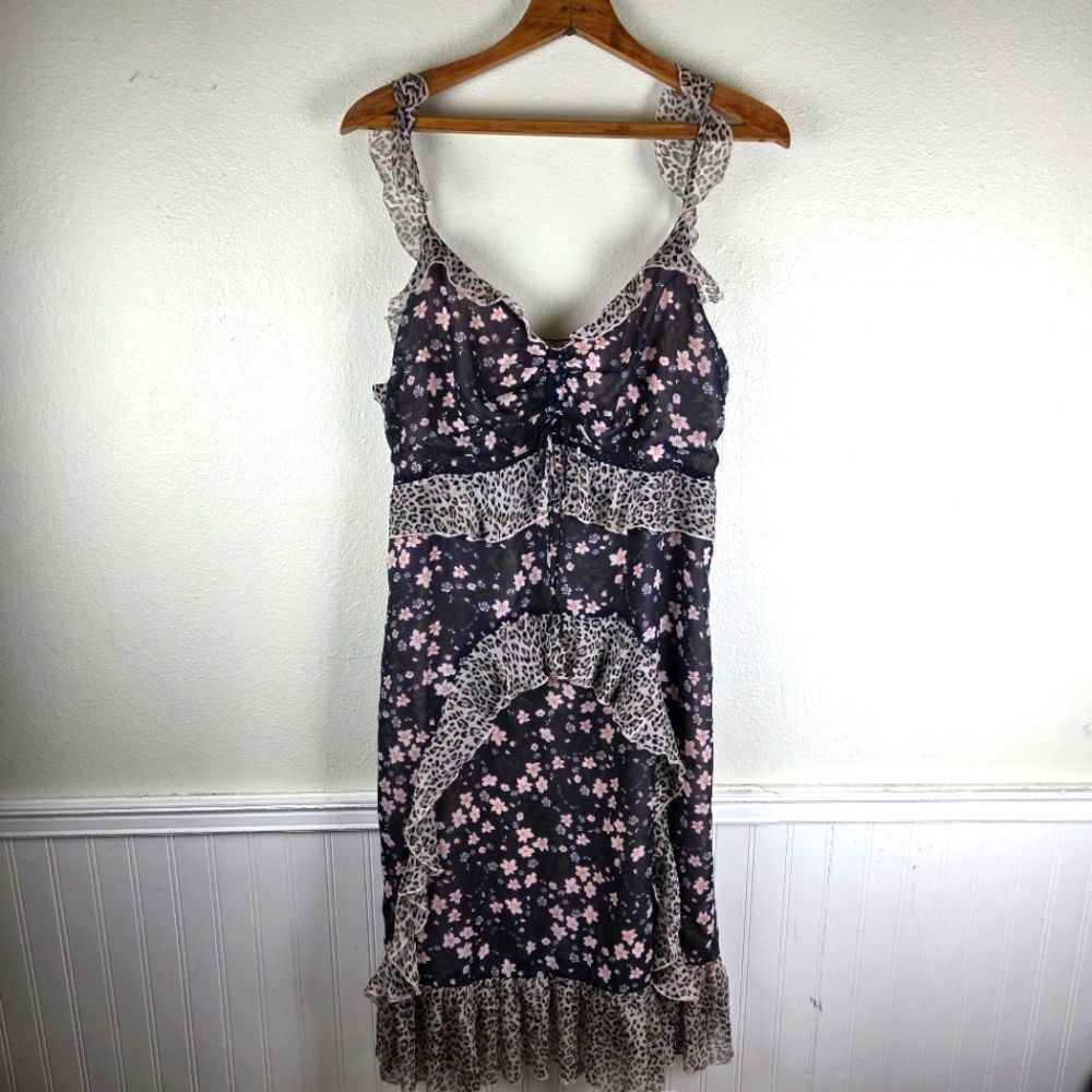 Women's Sugar Lips Boho Ruffled Floral and Leopard Animal Print Dress Size XXL